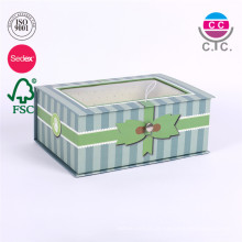 Caixa de presente de papel verde de cartão de alta qualidade com janela clara